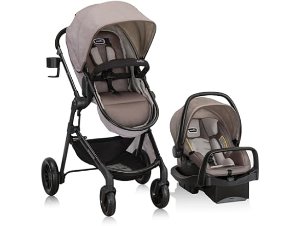 Evenflo Pivot Modular Travel System with LiteMax Infant Car Seat with Anti-Rebound Bar (Desert Tan)