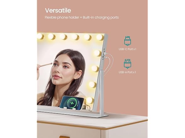 SONGMICS Vanity Makeup Mirror with Lights Matte White