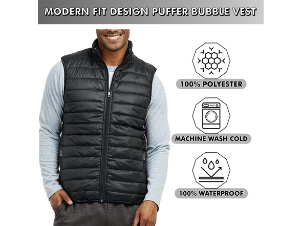 Mens Packable Midweight Puffer Vest (XS-2XL)