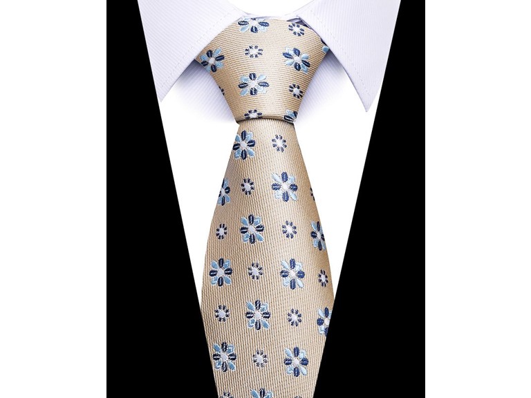 Infinite Basics Formal Men’s Necktie - Sand Gold Blue Petals