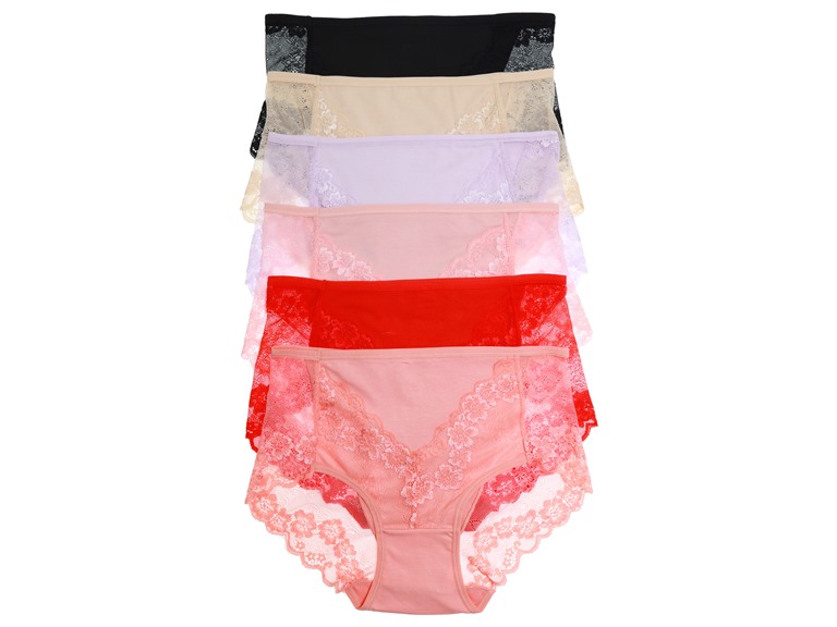 Angelina G6900_ASST_6_US Small (0-2) Cotton Mid-Rise Brief Panties with Lace Accent Assorted (6 Pack)