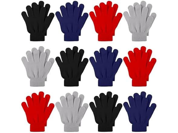 12 Pack Kids Stretchy Winter Gloves