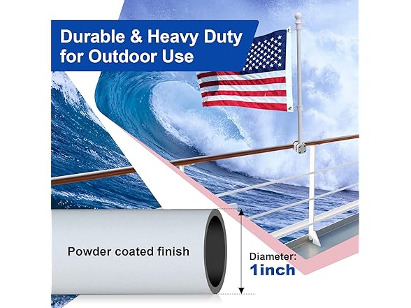 Boat Flag Pole 6FT w/US Flag White