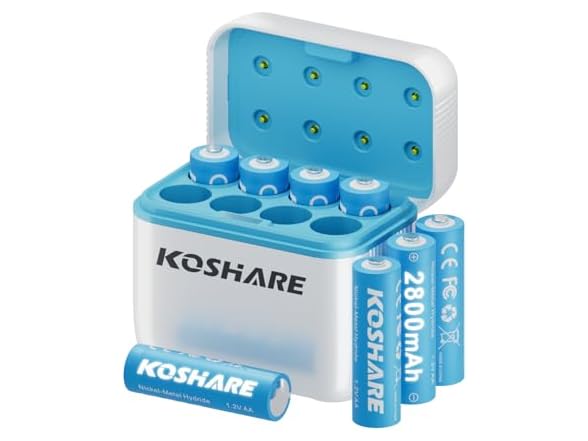 (8 Pack) Rechargeable Ni-MH Batteries AA with Charger