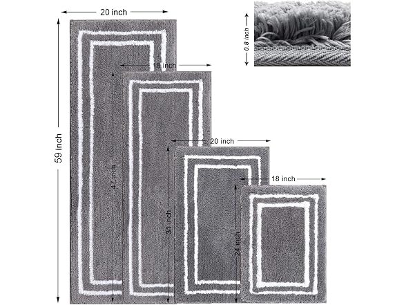 Uphome Gray Bath Mat for 18x24 Modern Rug