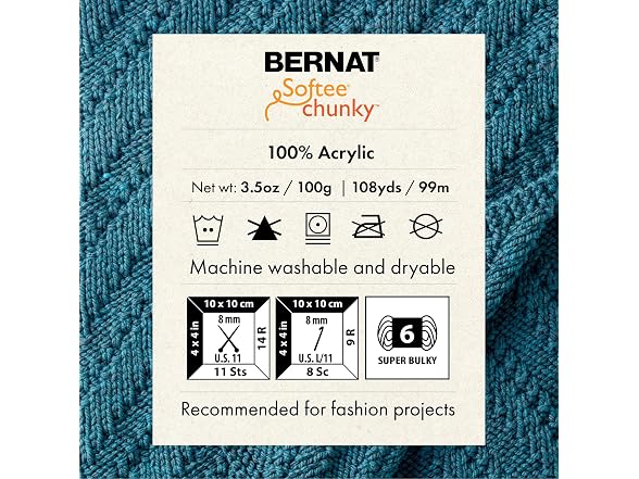 Bernat Softee Chunky Yarn, 3.5 Oz, Gauge 6 Denim