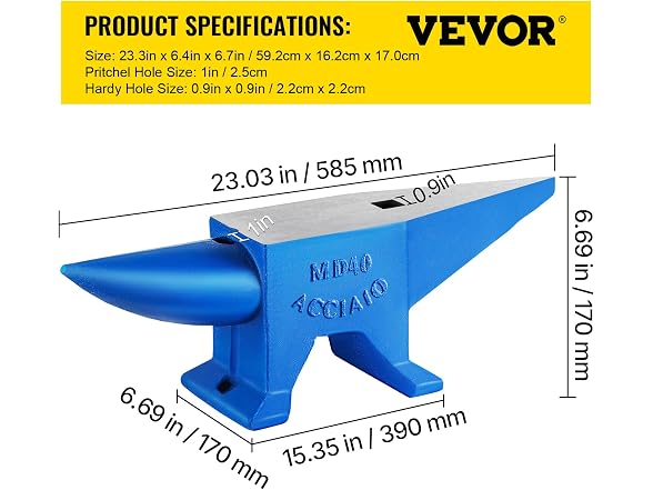 Single Horn Anvil 86Lbs Steel Anvil Blacksmith