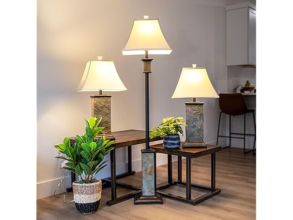 Sunnydaze Decor GSI-7971 Slate 3 Piece Lamp Set Grey