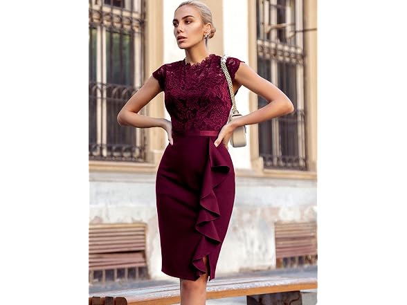 Miusol Women (L) Retro Lace Ruffle Style Dress