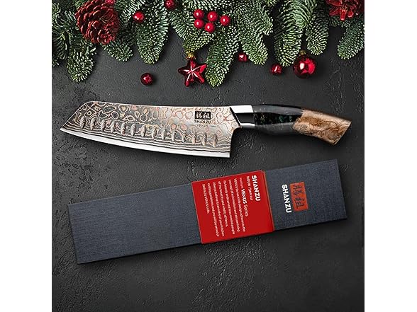 SHAN ZU 7 Inch Damascus Santoku Knife