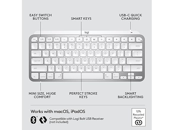 Logitech MX Keys Mini for Mac Minimalist Wireless Keyboard, (Open Box)