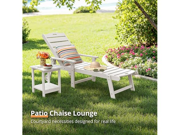 LUE BONA Set of 2 White Chaise Lounge Chairs