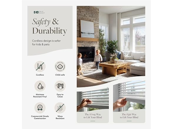 CHICOLOGY Cordless Mini Blinds for Indoor, 27" W x 48" H