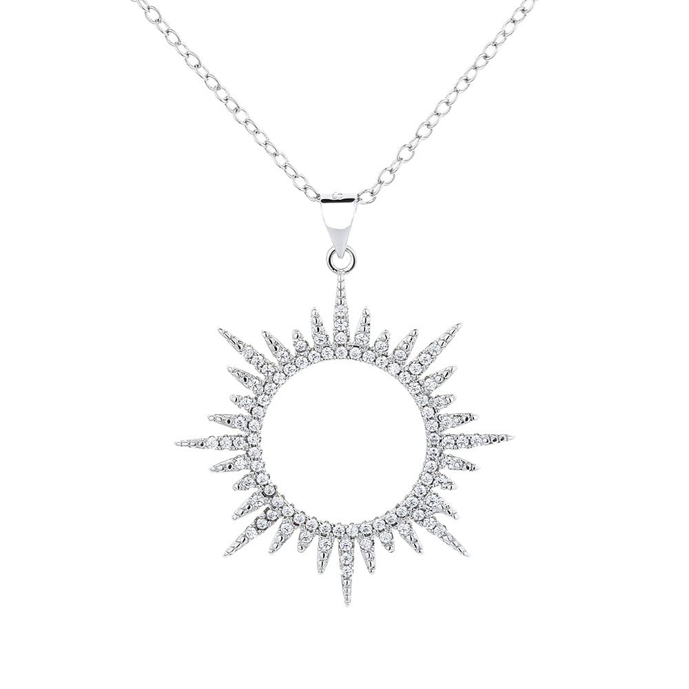 Silver Sunburst Pendant Necklace - Gallery 3