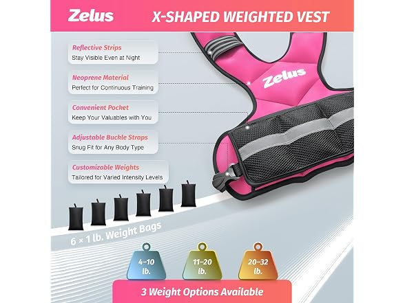 ZELUS Pink Adjustable Weighted Vest 4-10lbs