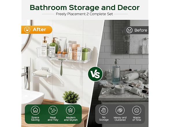 HAMITOR 2 Piece Adhesive Shower Caddy