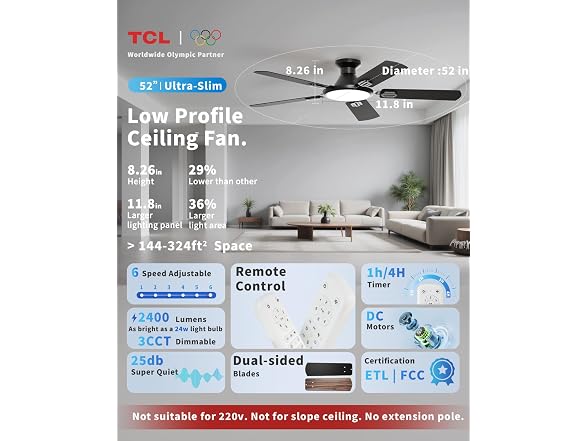 TCL 52 Low Profile Ceiling Fan w/ Light - Gallery 2
