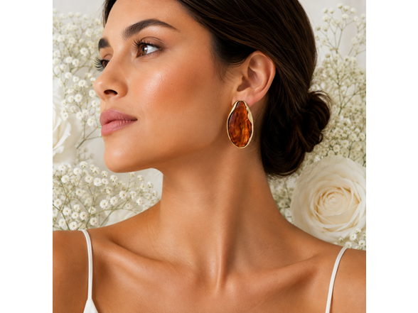 18K Gold Amber Resin Stud Earrings
