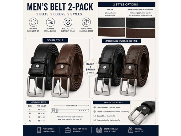2Pk Mens Classic Dress Belt
