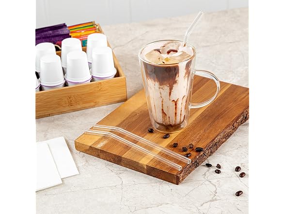 Restaurantware Clear Bent Glass Straw, 0.3 In, 10 Pack