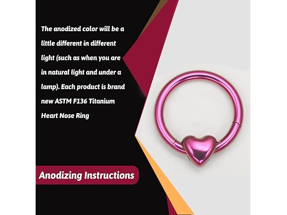 G23 Titanium Heart Nose Ring Purple Red