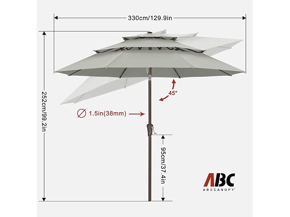 ABCCANOPY 3 Tiers Patio Umbrella 11ft Grey