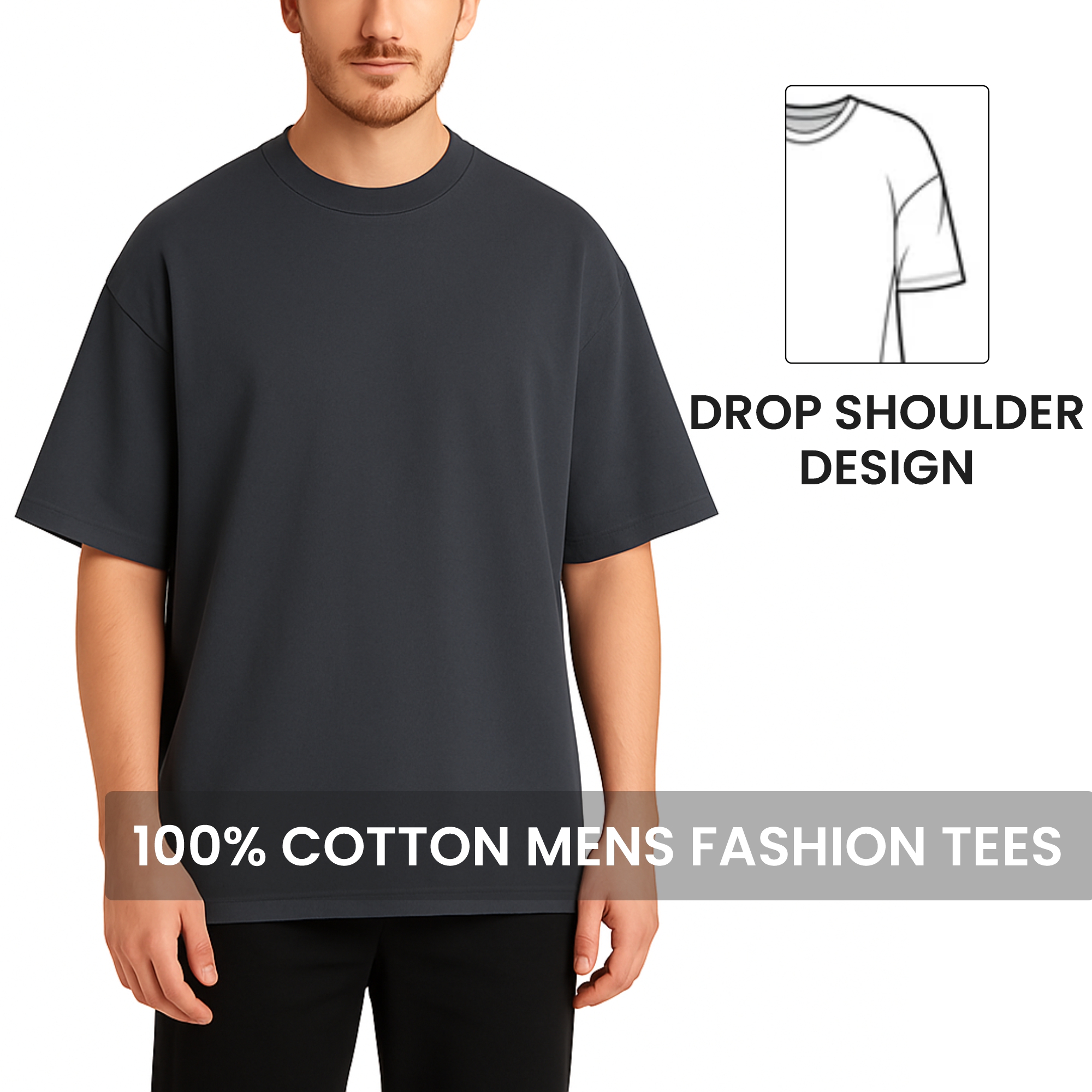 Mens Oversized Drop Shoulder Cotton Tee (1, 3, or 5Pk) - Gallery 24