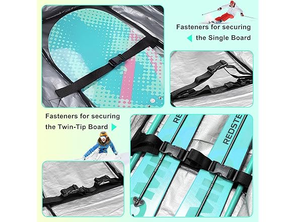 Double Rolling Ski Bag Padded Waterproof Snowboard Bag with Wheels for Air Travel Wheeled Ski Bag for Snowboard or Skis Accommodates Ski Boot (Open Box)