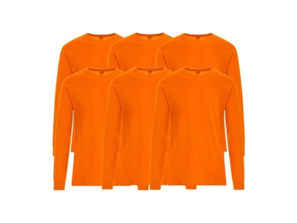 6Pk Mens Safety Orange L/S Shirts