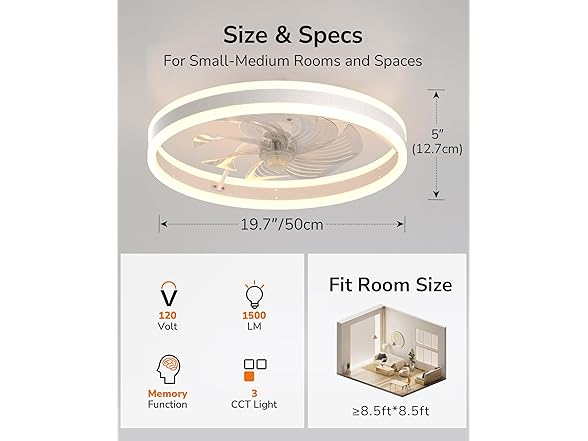 ULG Low Profile Ceiling Fan w/ Light & Remote, 19.7"