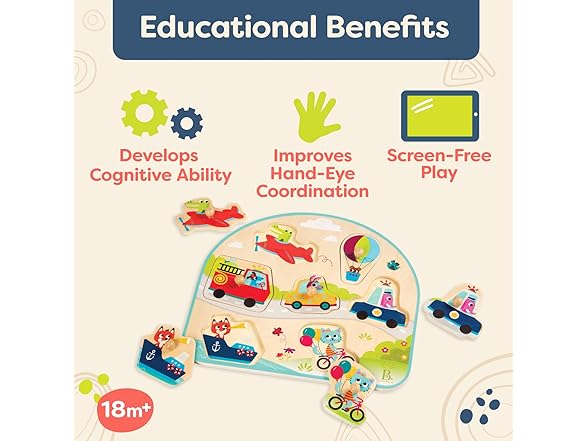 B. toys Vehicles Wooden Peg Puzzle Cars, Trucks & More