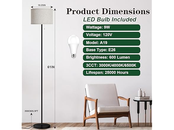 VerRon 3 Color Temperature Floor Lamp