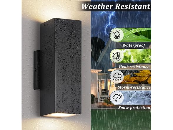 2-Pack Outdoor Wall Lights, Modern LED Up and Down Lights, Black