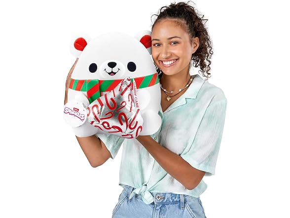 Snackles Christmas Polar Bear & Kisses 14 Inch Plush by ZURU, Ultra Soft Plush, Collectible Plush with Real Licensed Brands, Stuffed Animal, Giftable, Holiday
