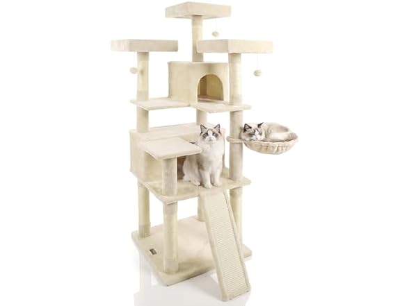 DORTALA Multi-Level Cat Tree, 65" Tall Cat Tower Beige