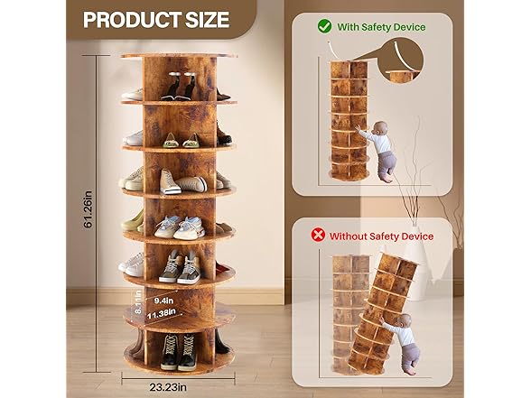 Rosedate Rotating Shoe Rack Tower 360° - Spinning Shoe Stora (Open Box)