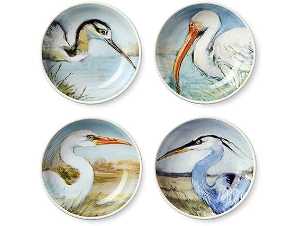 Coastal Birds 9-Inch SOUP/CEREAL BOWLS SETof 4