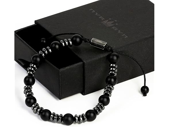 NVR GVN Mens Beaded Bracelet Black Onyx