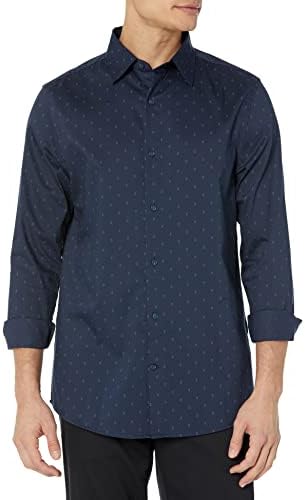 Amazon Essentials Dress Shirts, Button Down, Long Sleeve, Regular-Fit Stretch, Navy Geo Print, X-Small
