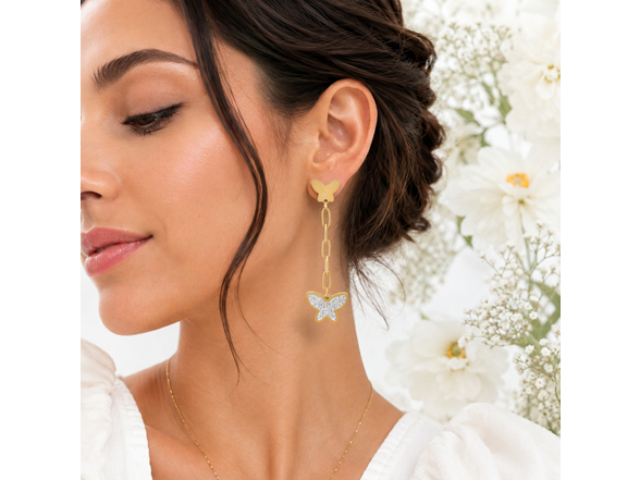 18K Gold Butterfly Chain Drop Earrings