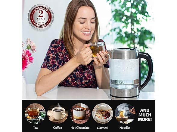 OVENTE Electric Kettle w/1.7L Borosilicate Glass