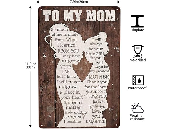 NENAWOS To My Mom Vintage Metal Tin Sign