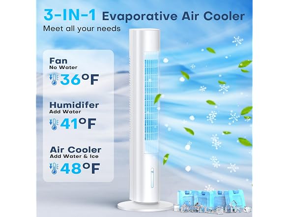 MYICY Evaporative Air Cooler, 35in, 3 speed