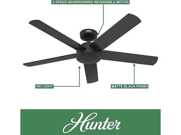 Hunter 52 Inch Black Outdoor / Indoor Ceiling Fan