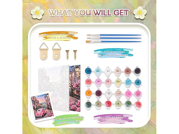 hoshiron Paint by Numbers Kit Vintage Pink Car