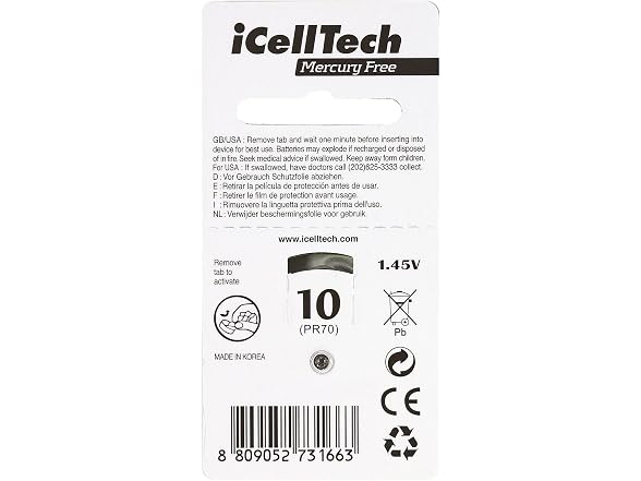 60 iCellTech Hearing Aid Batteries Size 10