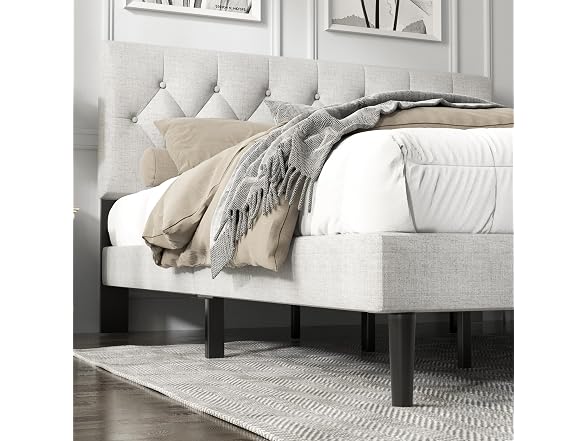 Platform Bed Frame, Tufted Headboard