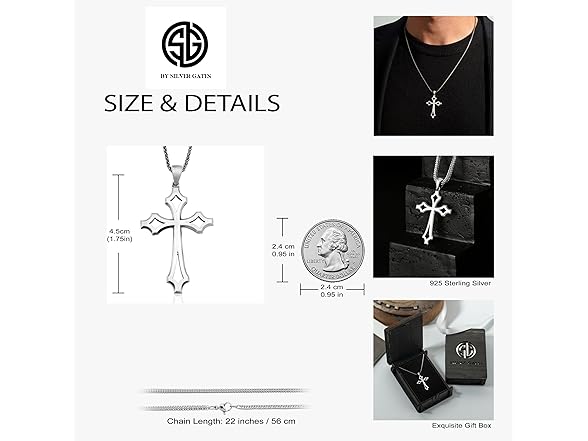 bysilvergates Cross Necklace for Men 925