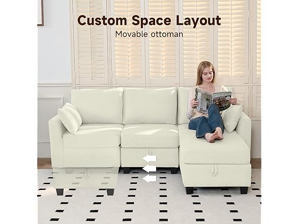 Real Relax Ottoman Convertible Sectional Sofa Couch, Linen F (Open Box)