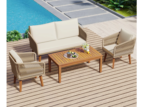 George Oliver 4pc Rope Patio Set w/ Table -Choose Color